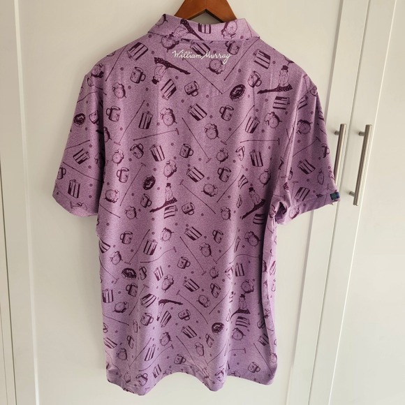 William Murray L Polo Shirt Purple Short Sleeve Groundhog Day Novelty Print Golf - Picture 3 of 8